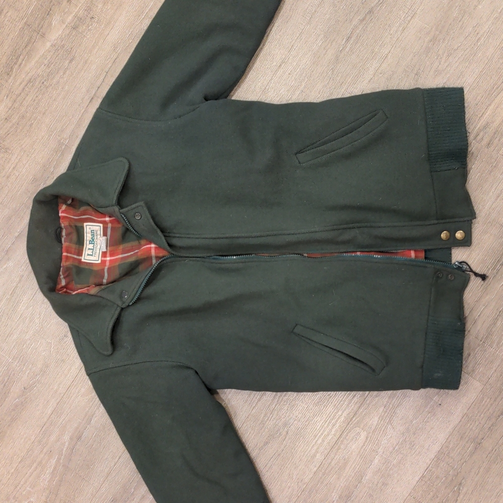 L.L. Bean 100% Wool Super Warm! Bomber Jacket Dark Green Coat
